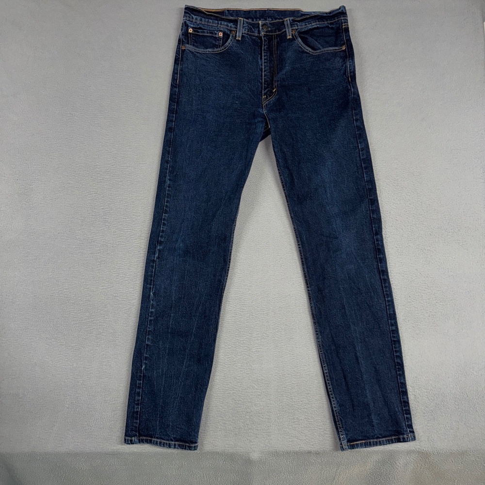 Levis Jeans Mens 36x36 Dark Blue 505 Regular Fit Straight Leg Stretch Denim